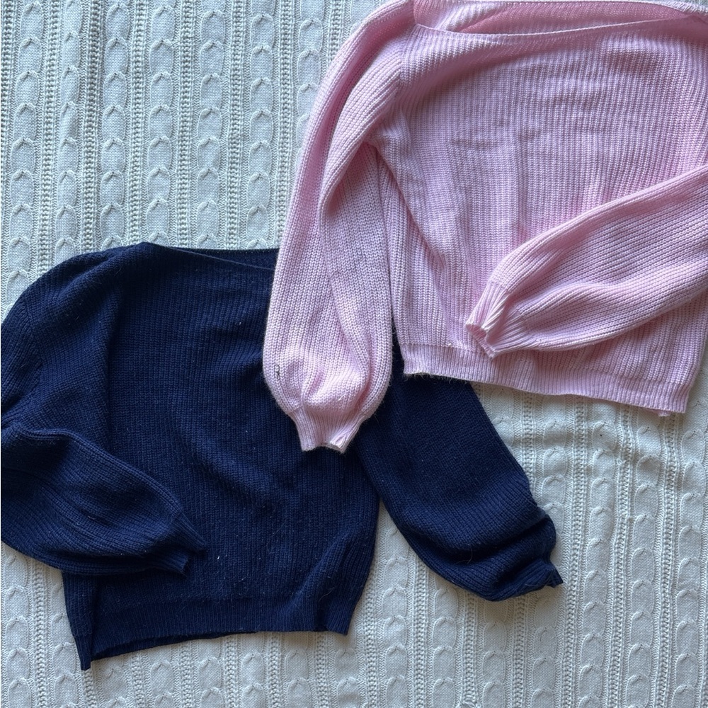 SHEIN Pink and Navy Crew Neck Sweater Duo